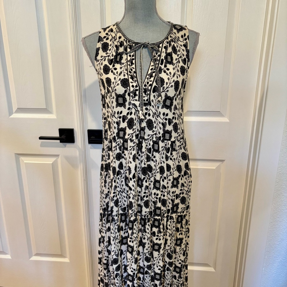 MAX STUDIO Women’s Floral Tiered Midi Dress SIZE SMALL Cream Black